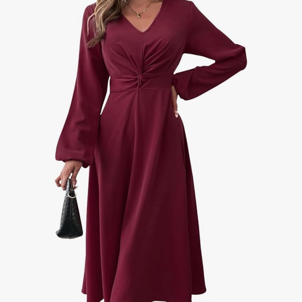 Elegant Burgundy Long Sleeve Dress